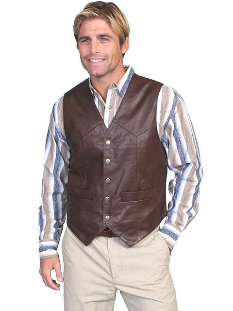 Men's Soft Lambskin Brown Snap Western Vest By Scully - The Bronze Butterfly