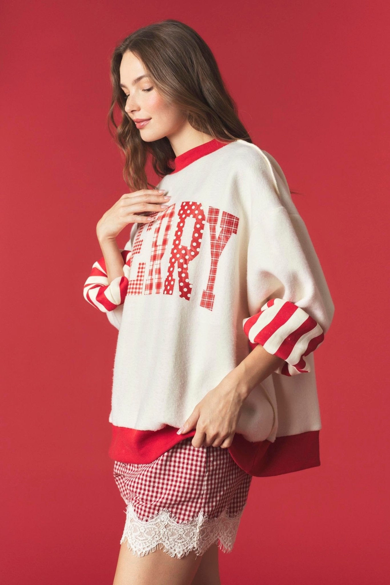 Merry & Stripe Reversible Mock Neck Sweatshirt - The Bronze Butterfly