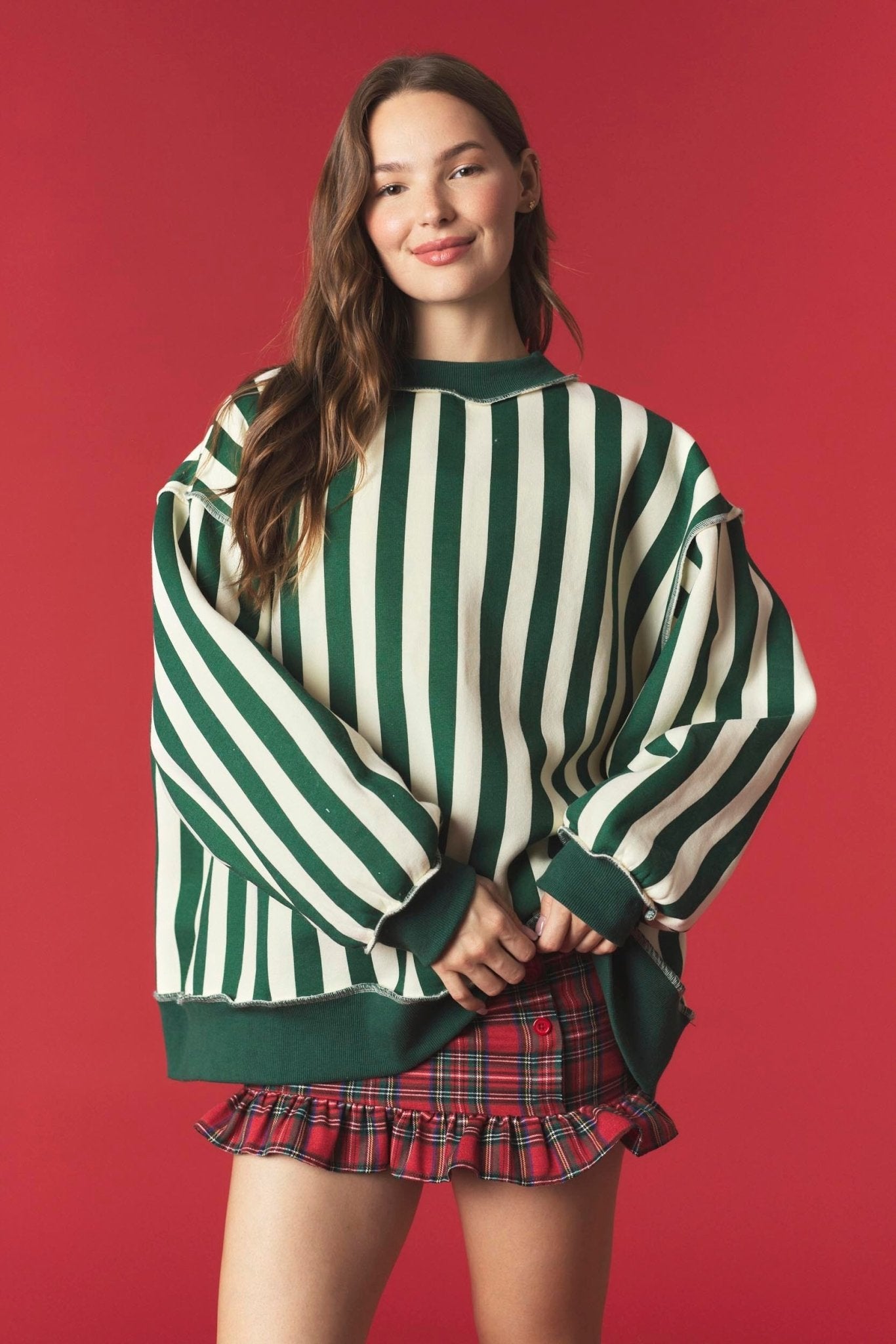 Merry & Stripe Reversible Mock Neck Sweatshirt - The Bronze Butterfly
