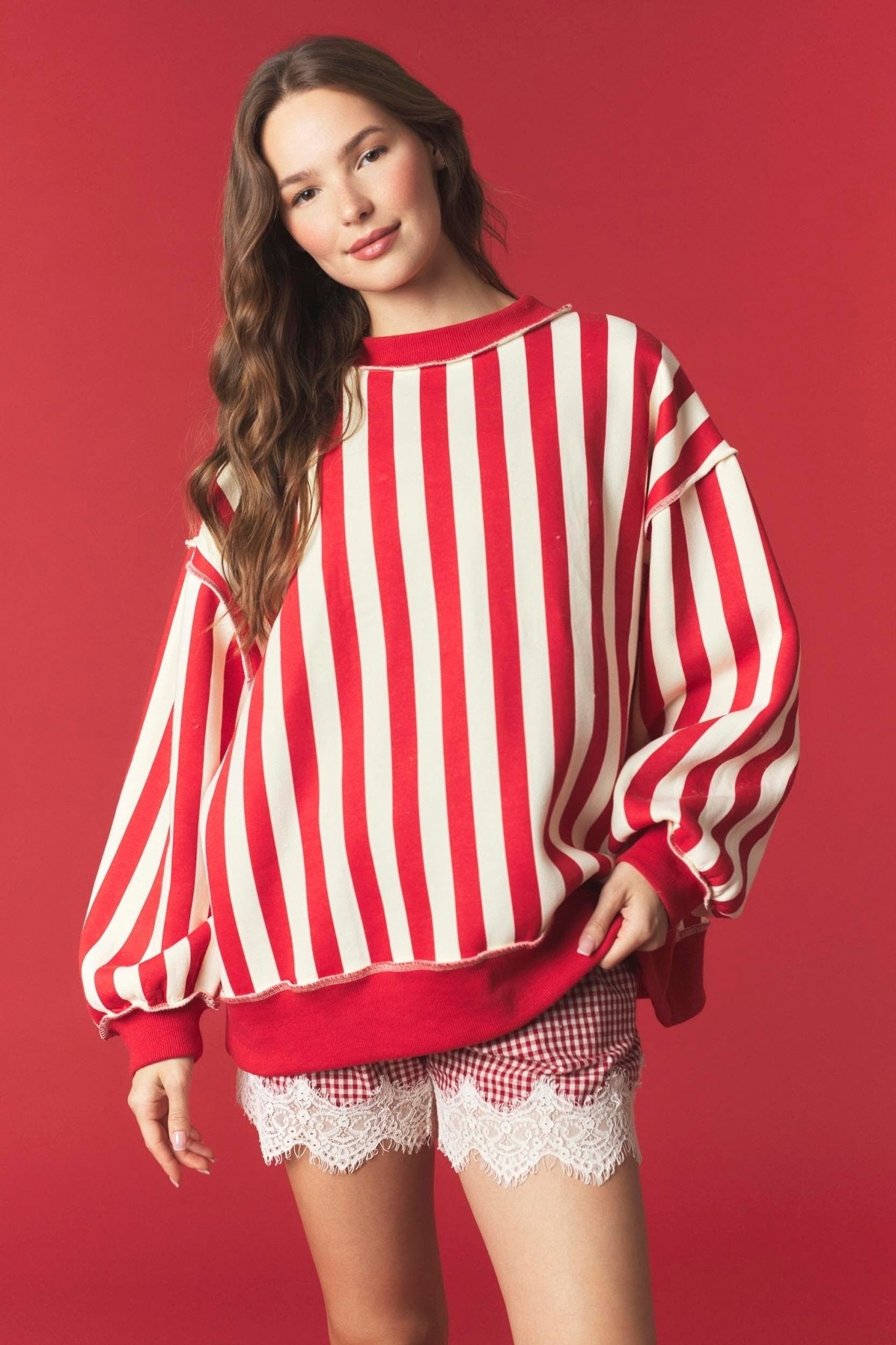 Merry & Stripe Reversible Mock Neck Sweatshirt - The Bronze Butterfly