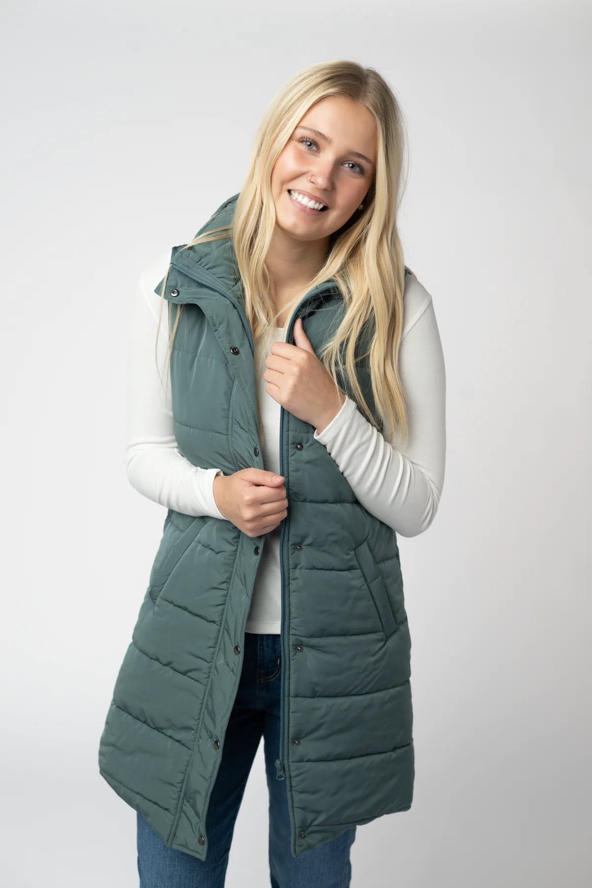 MichelleMae Harlow Long Vest - Teal - The Bronze Butterfly