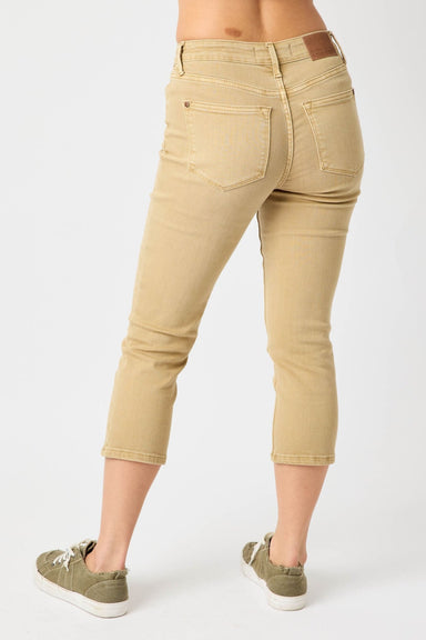 Mid Rise dyed Khaki Capri Judy Blue - The Bronze Butterfly