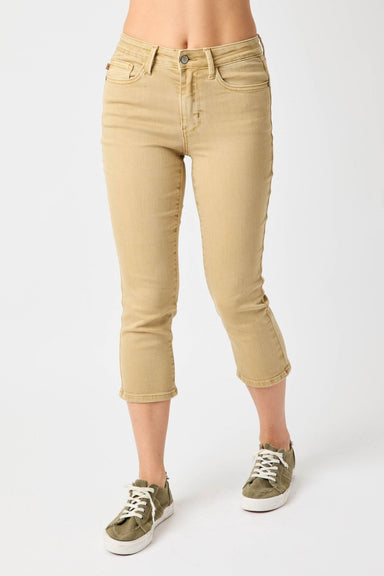 Mid Rise dyed Khaki Capri Judy Blue - The Bronze Butterfly