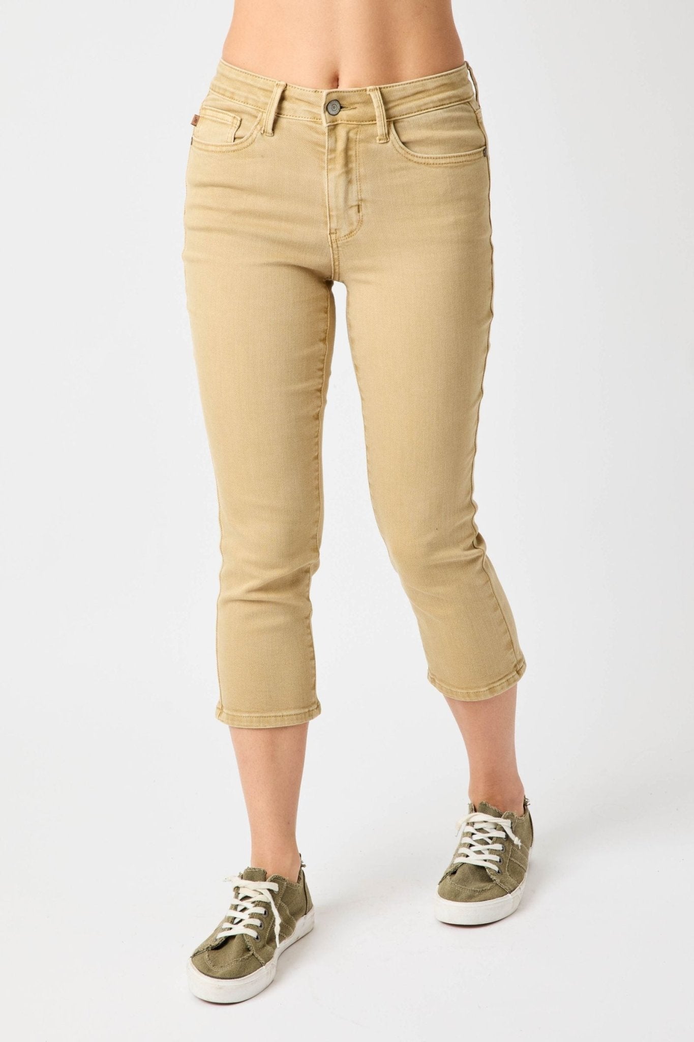 Mid Rise dyed Khaki Capri - Plus Size Judy Blue - The Bronze Butterfly