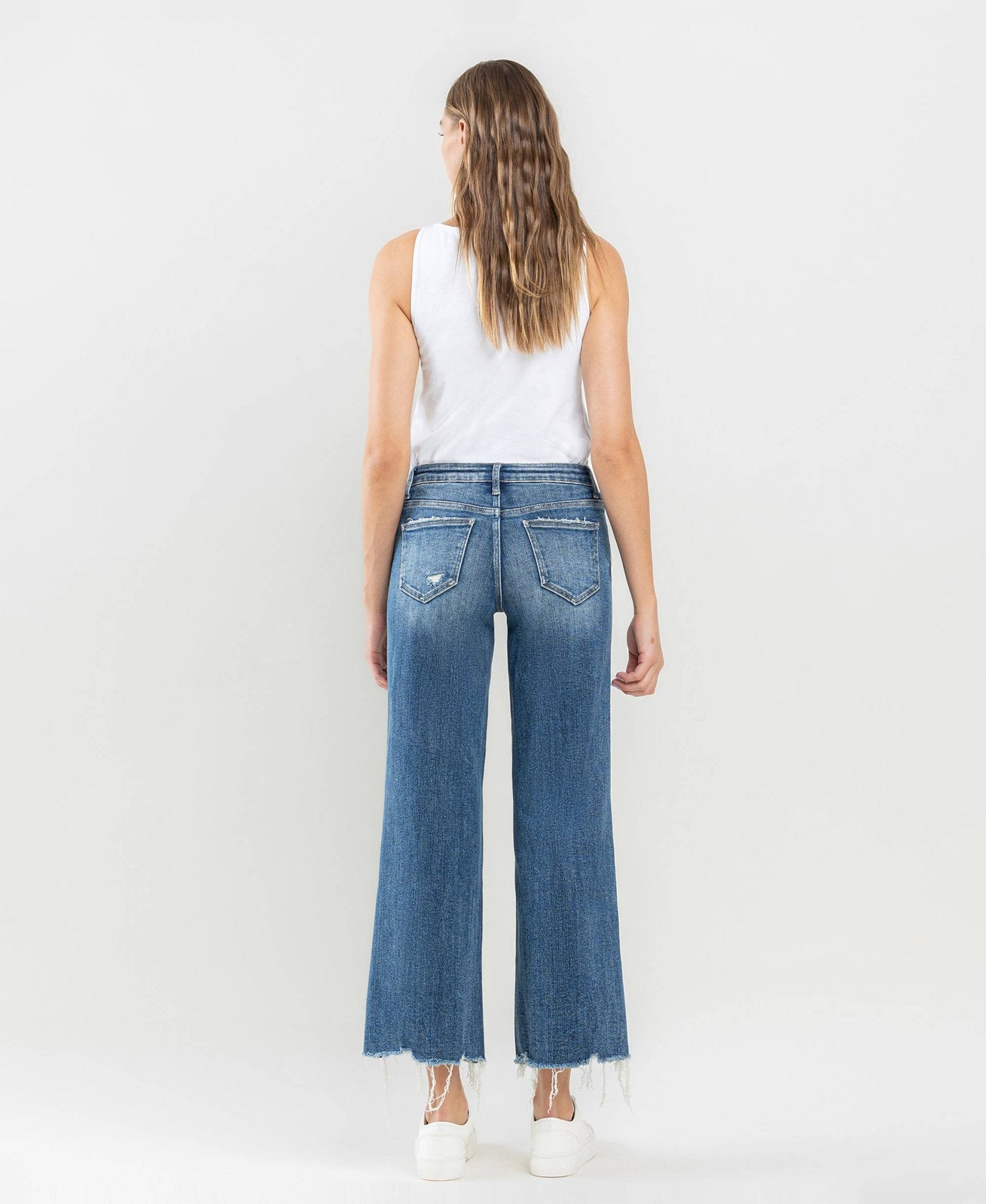 MID RISE RAW HEM WIDE LEG JEANS - The Bronze Butterfly