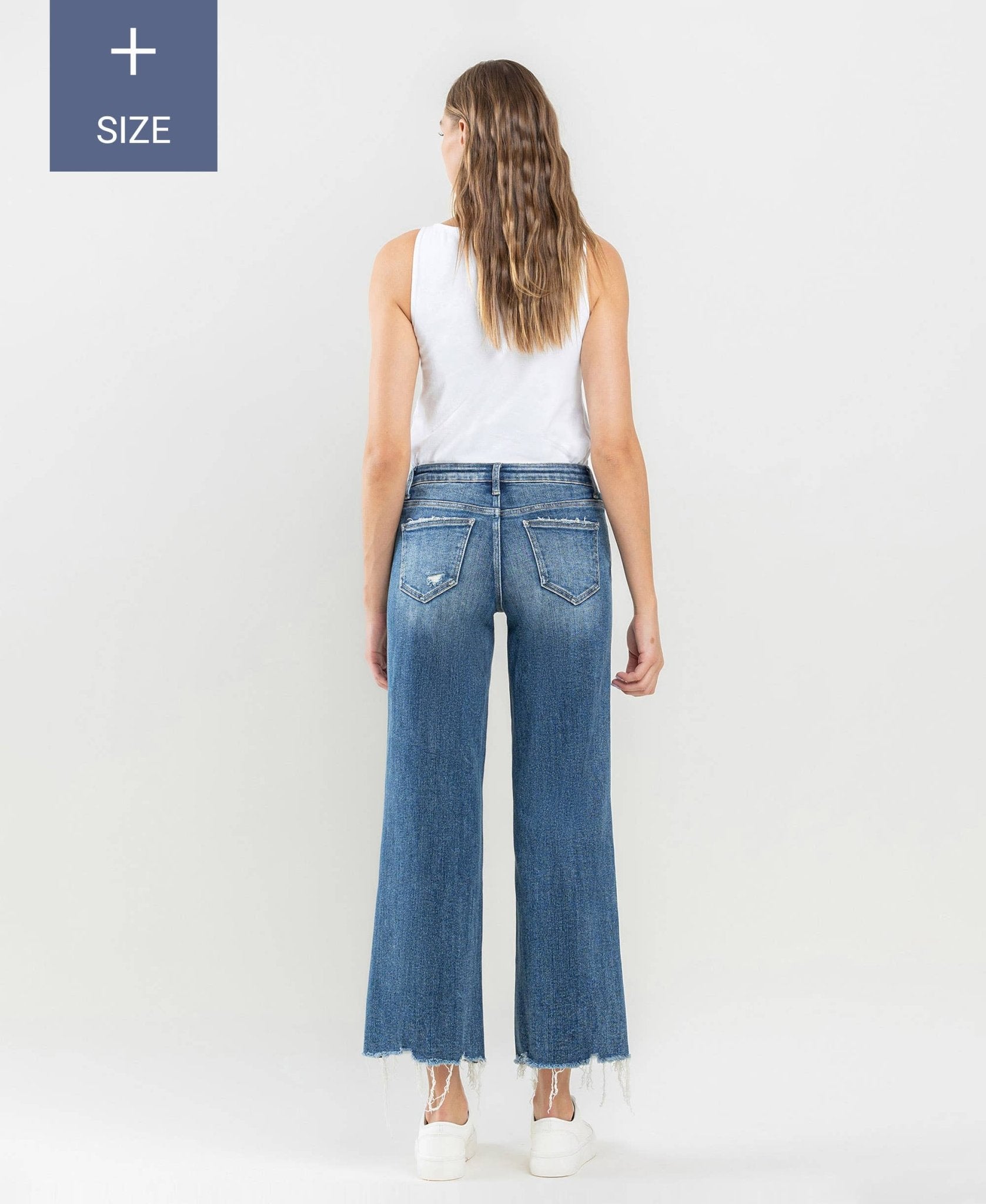 Mid Rise Raw Hem Wide Leg Jeans Plus Size - The Bronze Butterfly