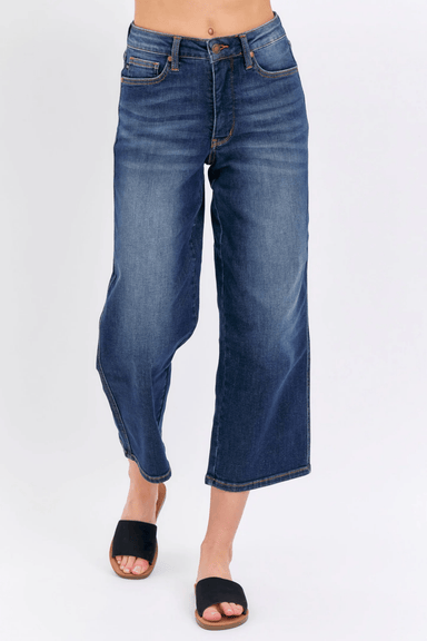Mid - Rise Tummy Control Wide Leg Cropped Jeans by Judy Blue Plus Size - The Bronze Butterfly