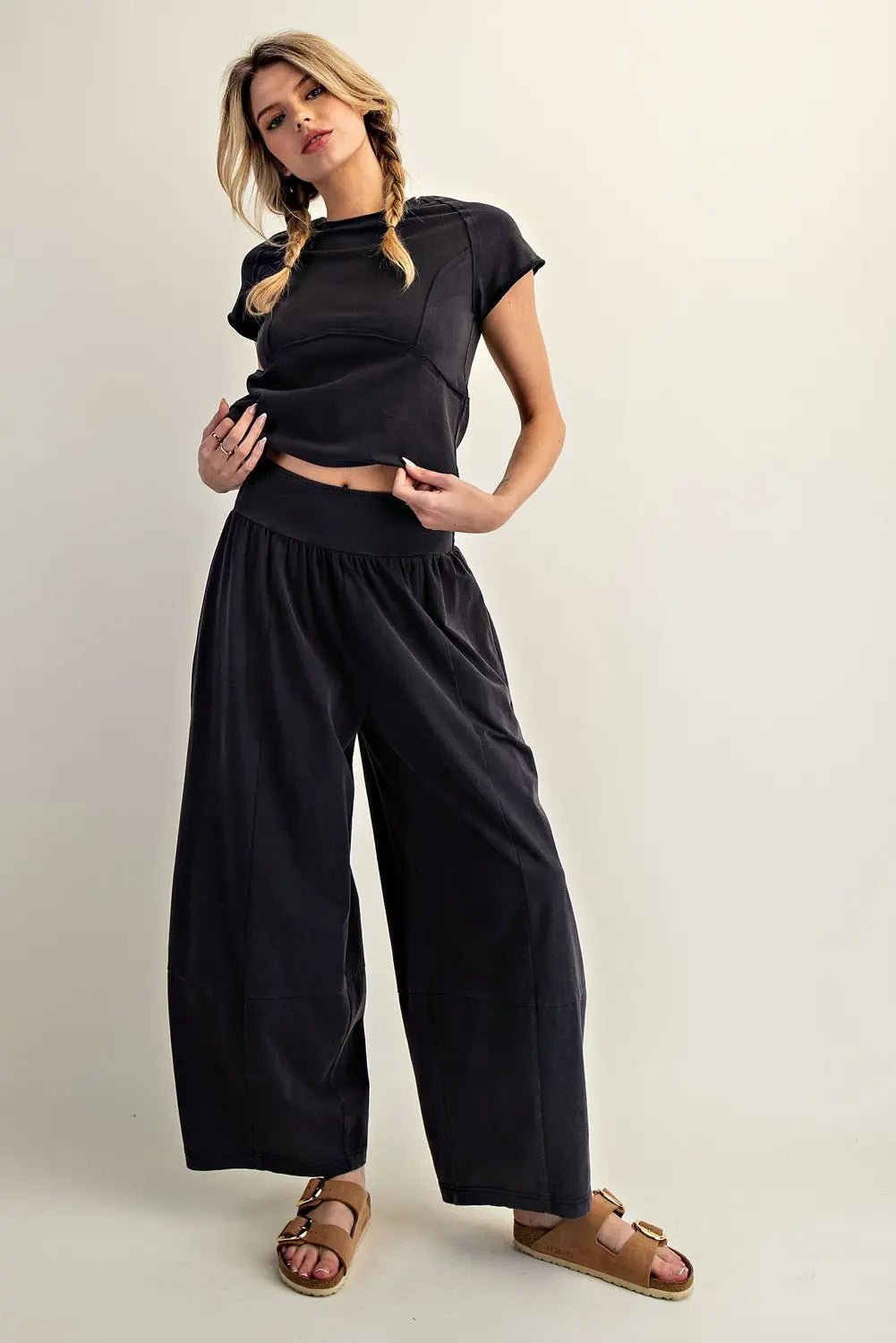 Mineral Washed Wide Leg Pants - The Bronze Butterfly