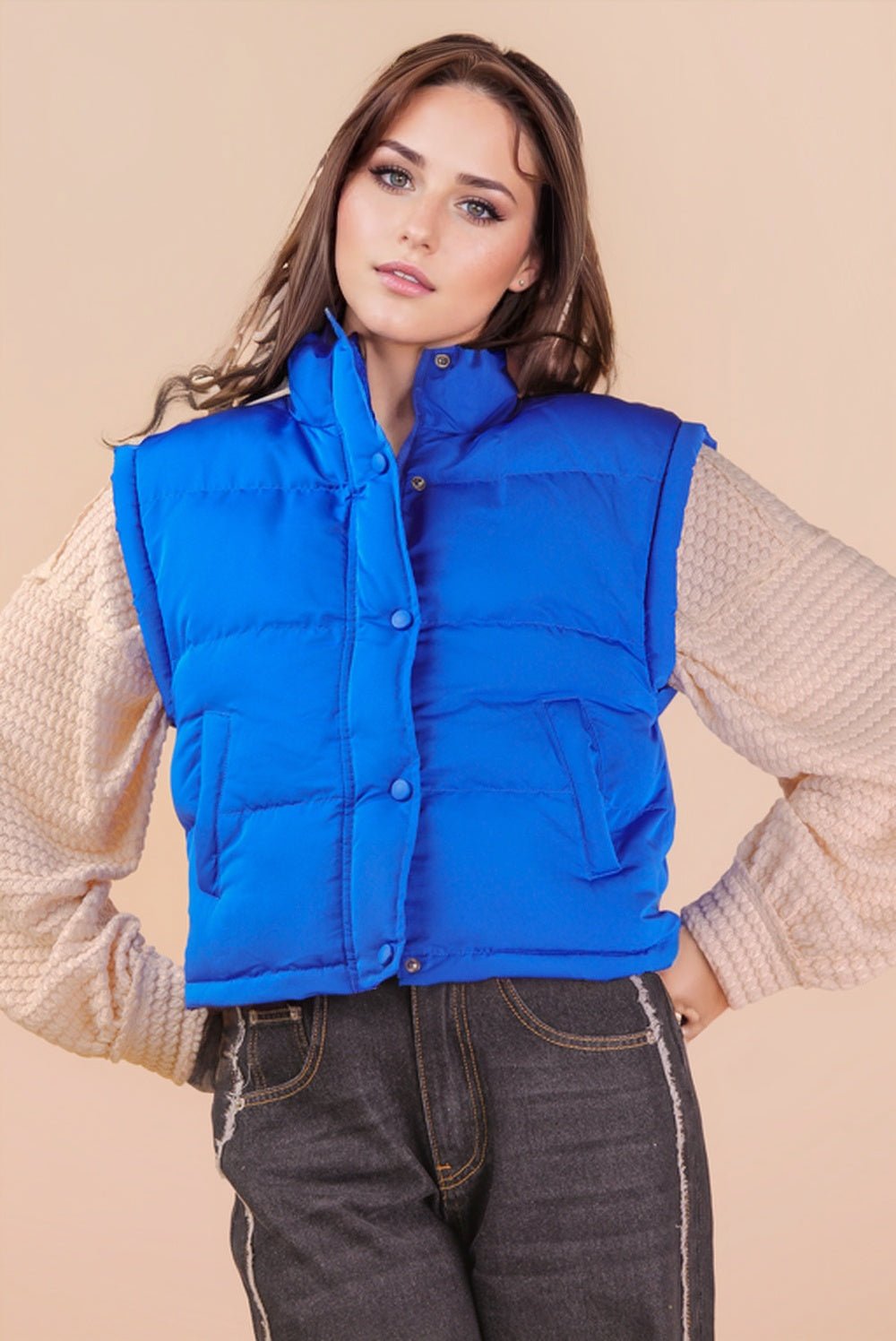 Mock Neck Casual Puffer Vest - The Bronze Butterfly