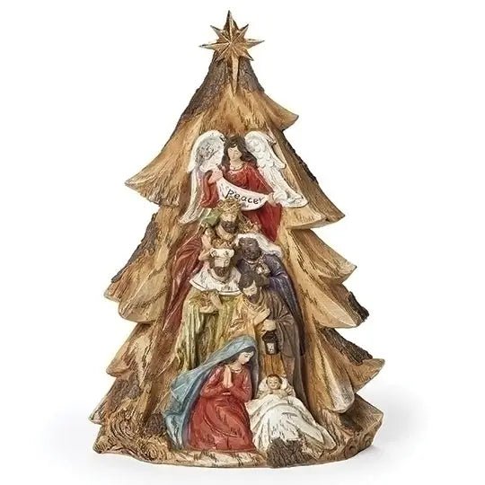 Nativity Scene within a carved tree by Roman - The Bronze Butterfly