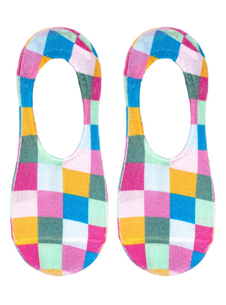No - Show Liner Socks - Multi - Colored Checkered Squares - The Bronze Butterfly