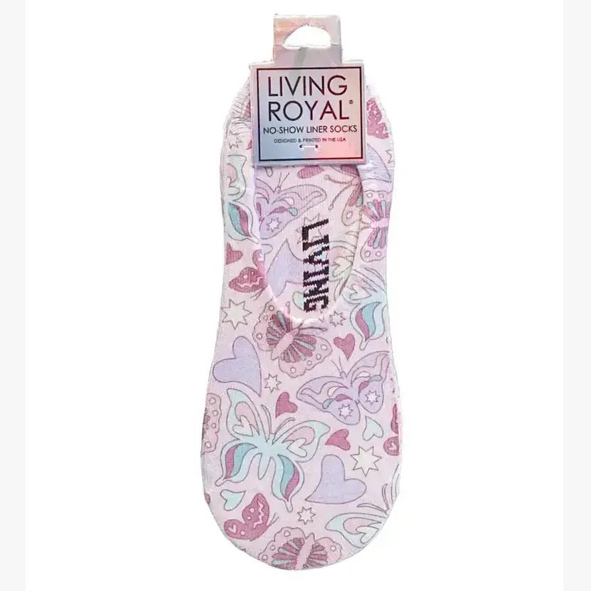 No - Show Liner Socks - Retro Flower Print - Blue - The Bronze Butterfly