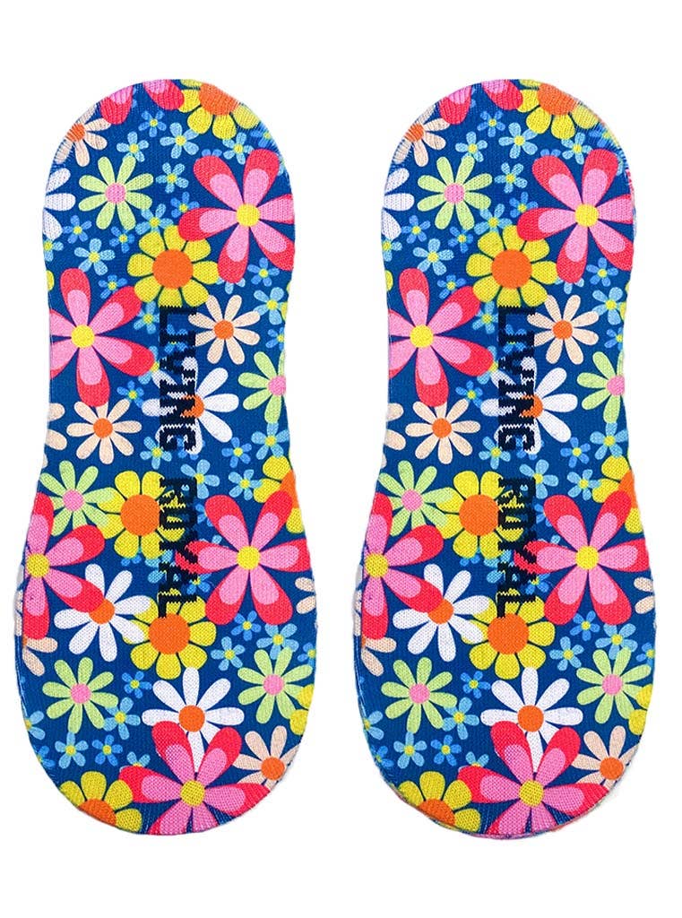No - Show Liner Socks - Retro Flower Print - Blue - The Bronze Butterfly