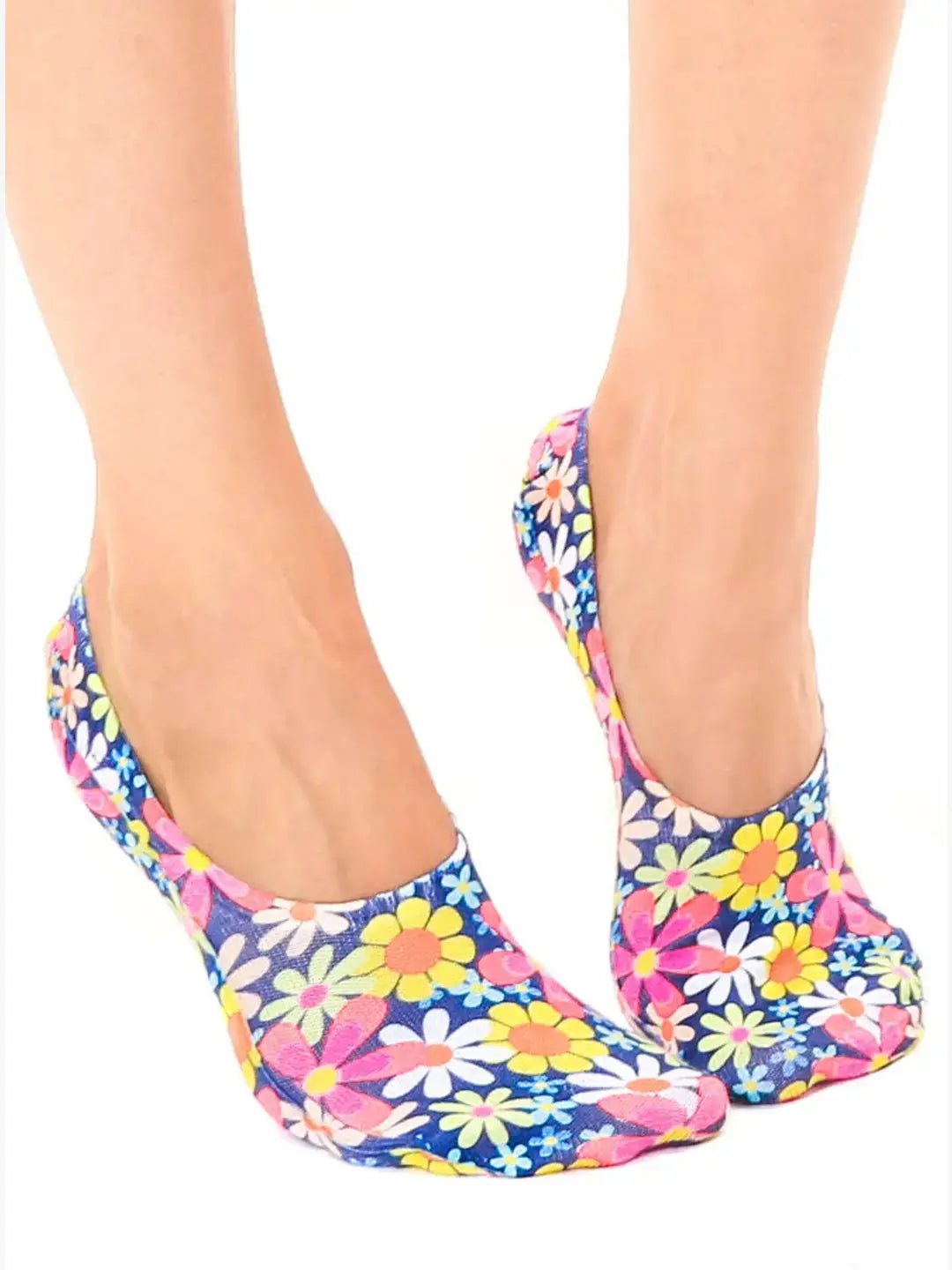 No - Show Liner Socks - Retro Flower Print - Blue - The Bronze Butterfly
