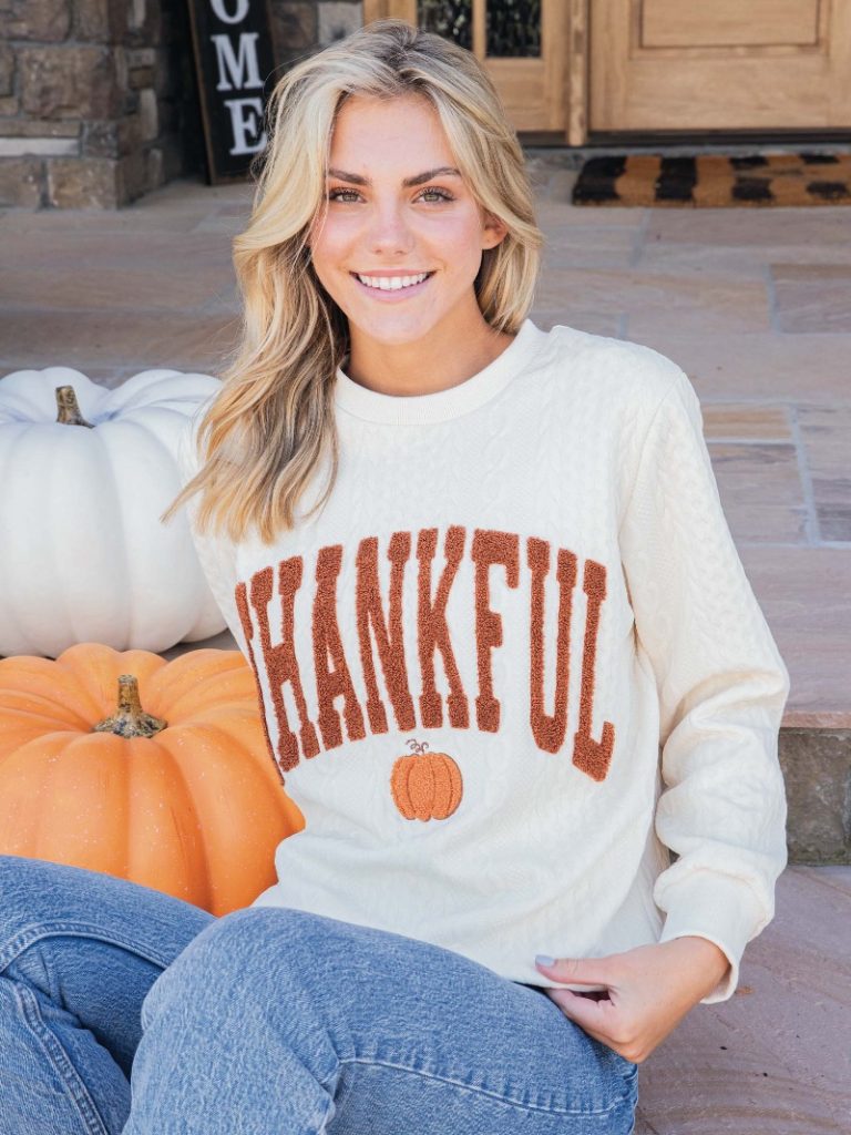 Simply Southern Thankful Braided Sweatshirt