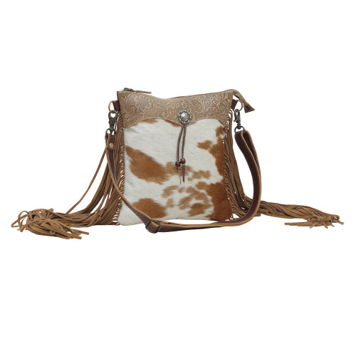 Carmel Dash Leather & Hair On Shoulder Bag-Myra Bag Fringed Crossbody Bag