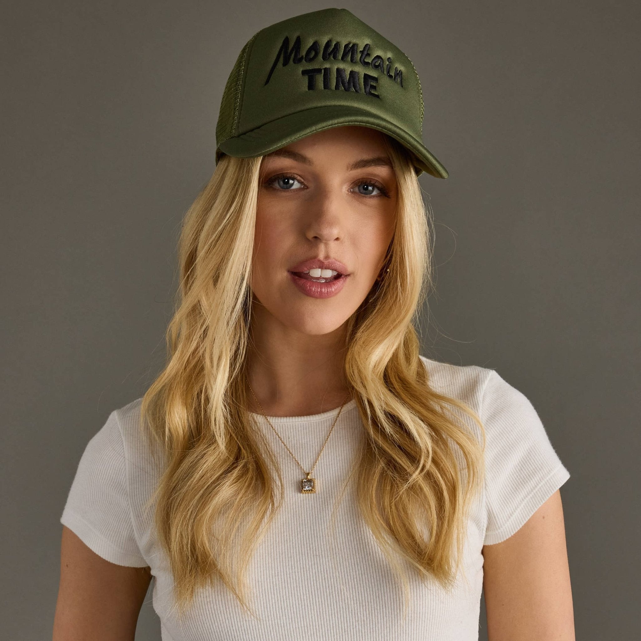 Olive & Black Mountain Time Trucker Hat - The Bronze Butterfly