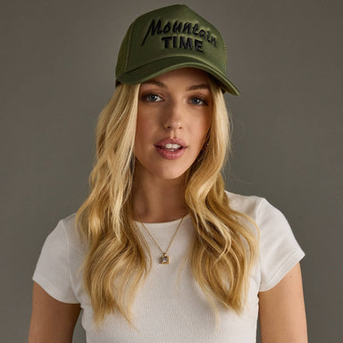 Olive & Black Mountain Time Trucker Hat - The Bronze Butterfly