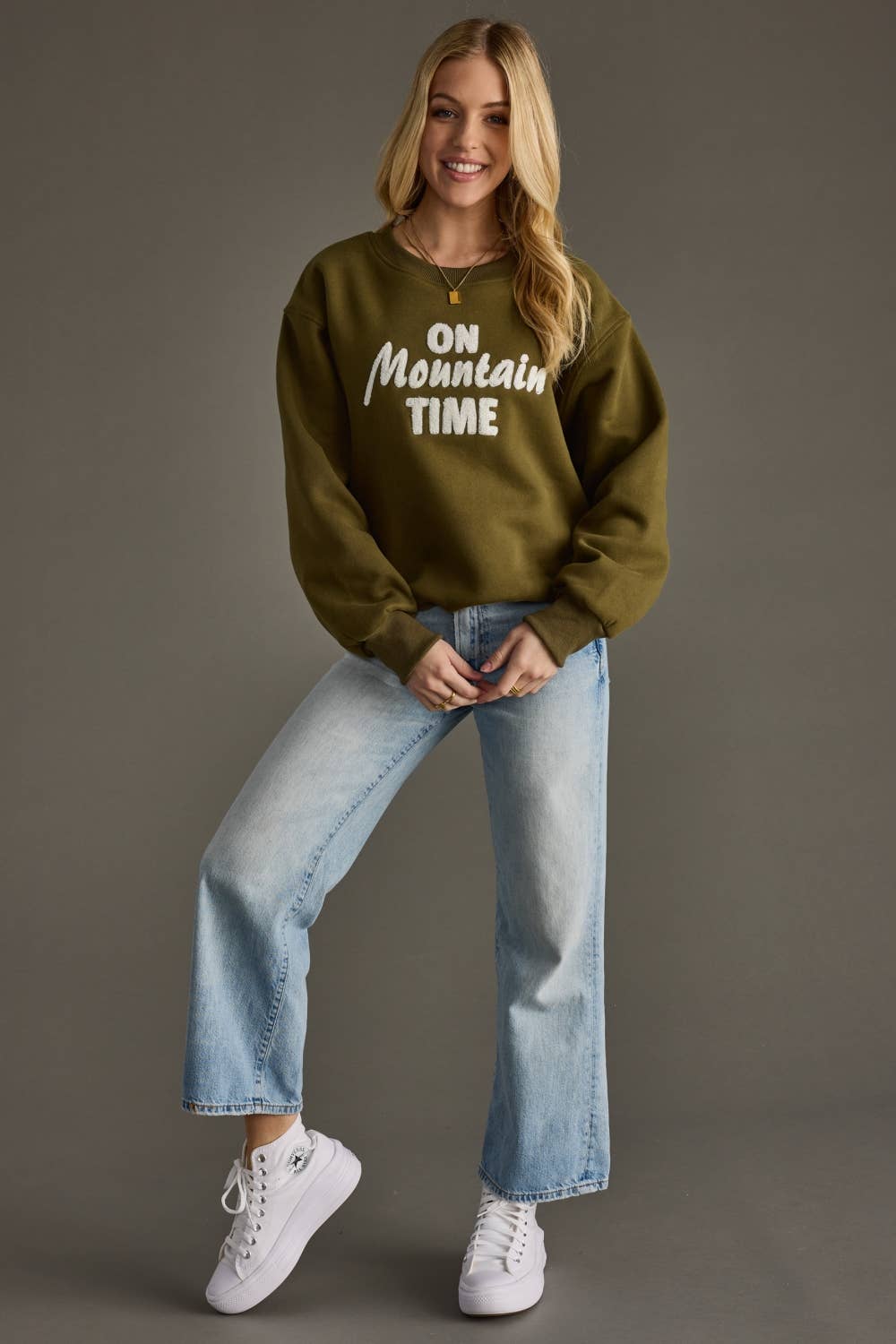 Olive On Mountain Time Sweatshirt - The Bronze Butterfly
