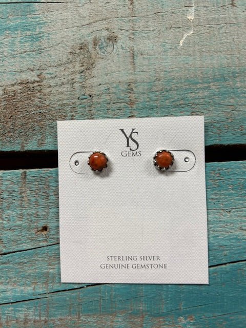 Orange Mohave Turquoise/Sterling Silver Stud Earrings - The Bronze Butterfly