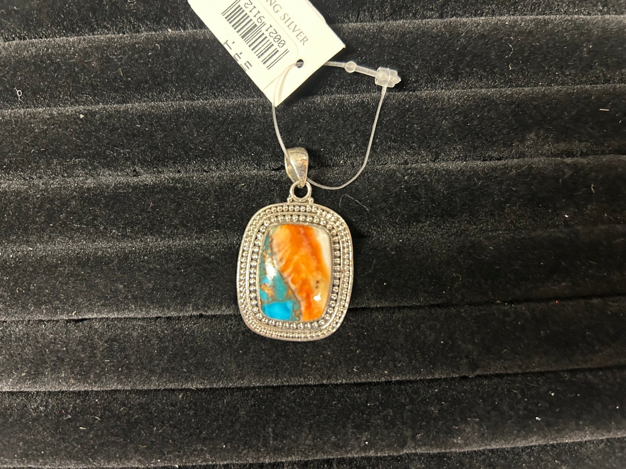 Oyster Copper Turquoise/Sterling Silver Milgrain Pendant - The Bronze Butterfly