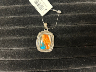 Oyster Copper Turquoise/Sterling Silver Milgrain Pendant - The Bronze Butterfly