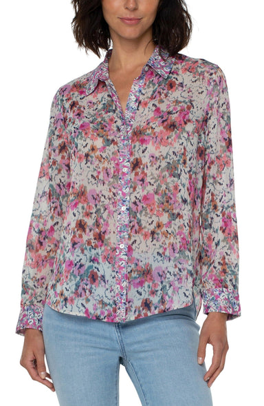 Painted floral Liverpool Button Front Shirt - The Bronze Butterfly