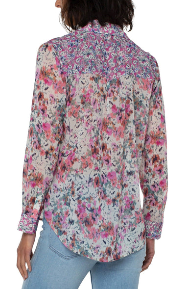 Painted floral Liverpool Button Front Shirt - The Bronze Butterfly