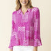 Patchwork Print Flounce Shirt in Fuchsia Habitat - The Bronze Butterfly