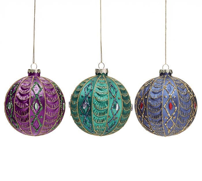 Peacock Purple, Blue & Green Ball Ornaments - The Bronze Butterfly