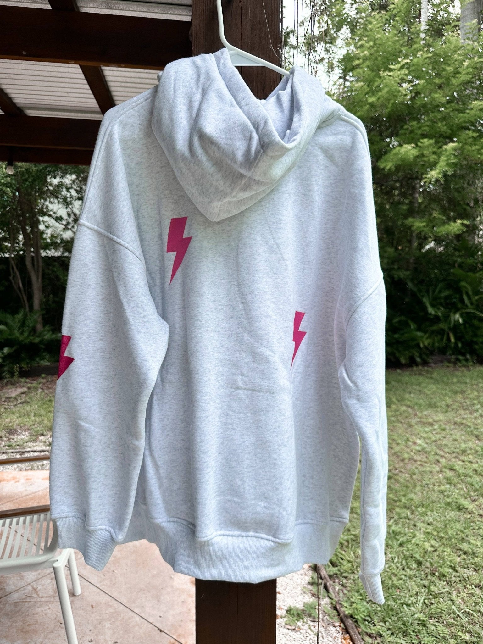 Pearl Grey Embroider Lightning Bolt Hoodie by Sunkissed Coconut - The Bronze Butterfly