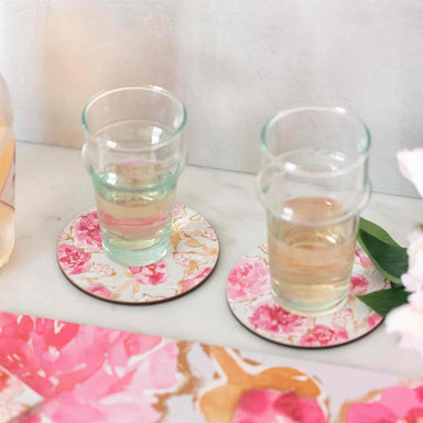 PEONIES Round Coasters, Set of 4 - The Bronze Butterfly