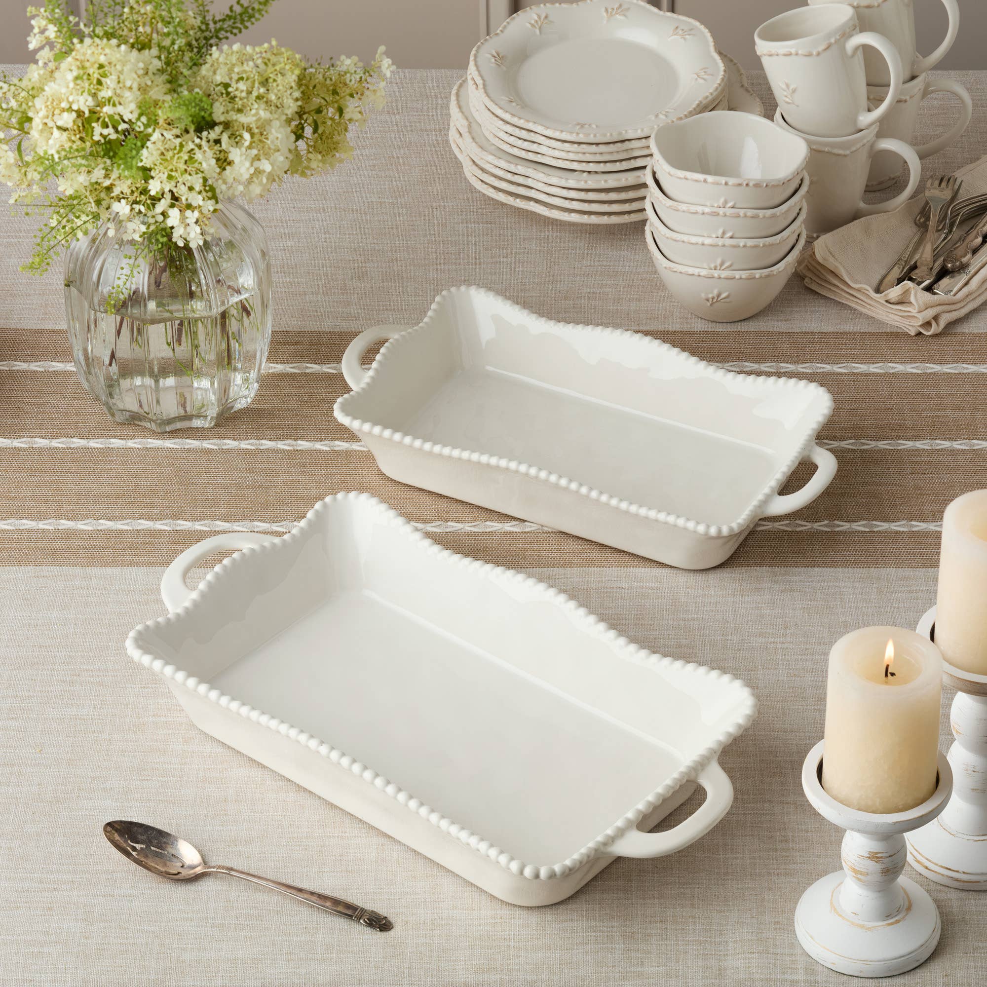 Perlette Cream Large Rectagular Baker 16in x 10.25in - The Bronze Butterfly