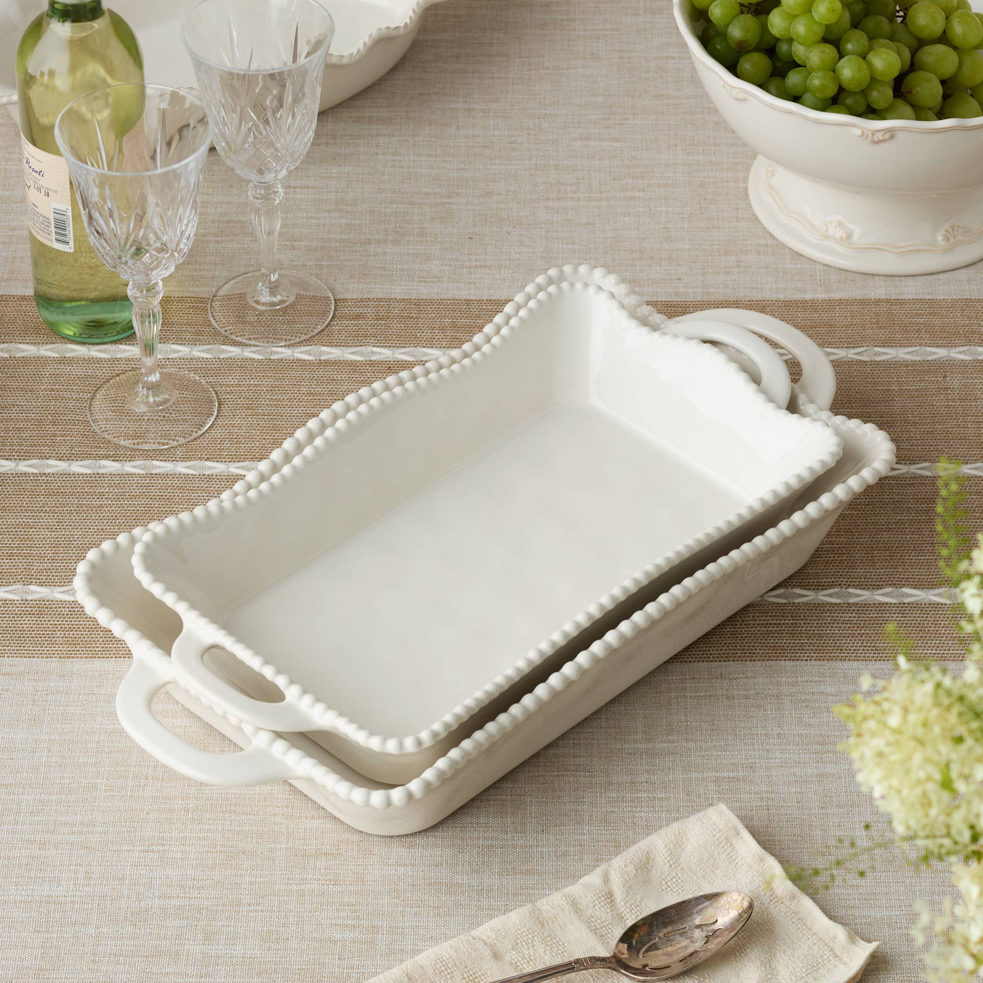 Perlette Cream Large Rectagular Baker 16in x 10.25in - The Bronze Butterfly