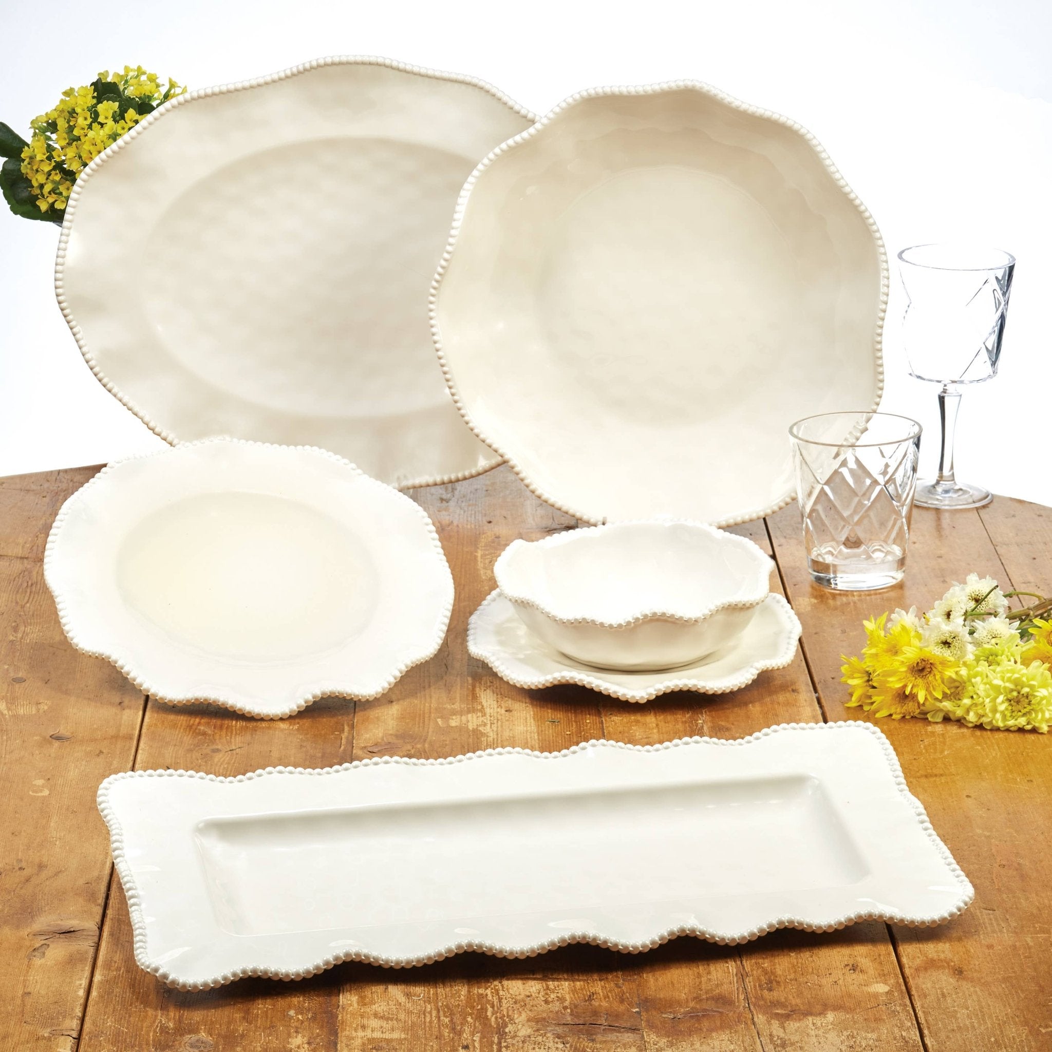 Perlette Cream Melamine Large Serving Bowl 13.75 x 2.75 in - The Bronze Butterfly