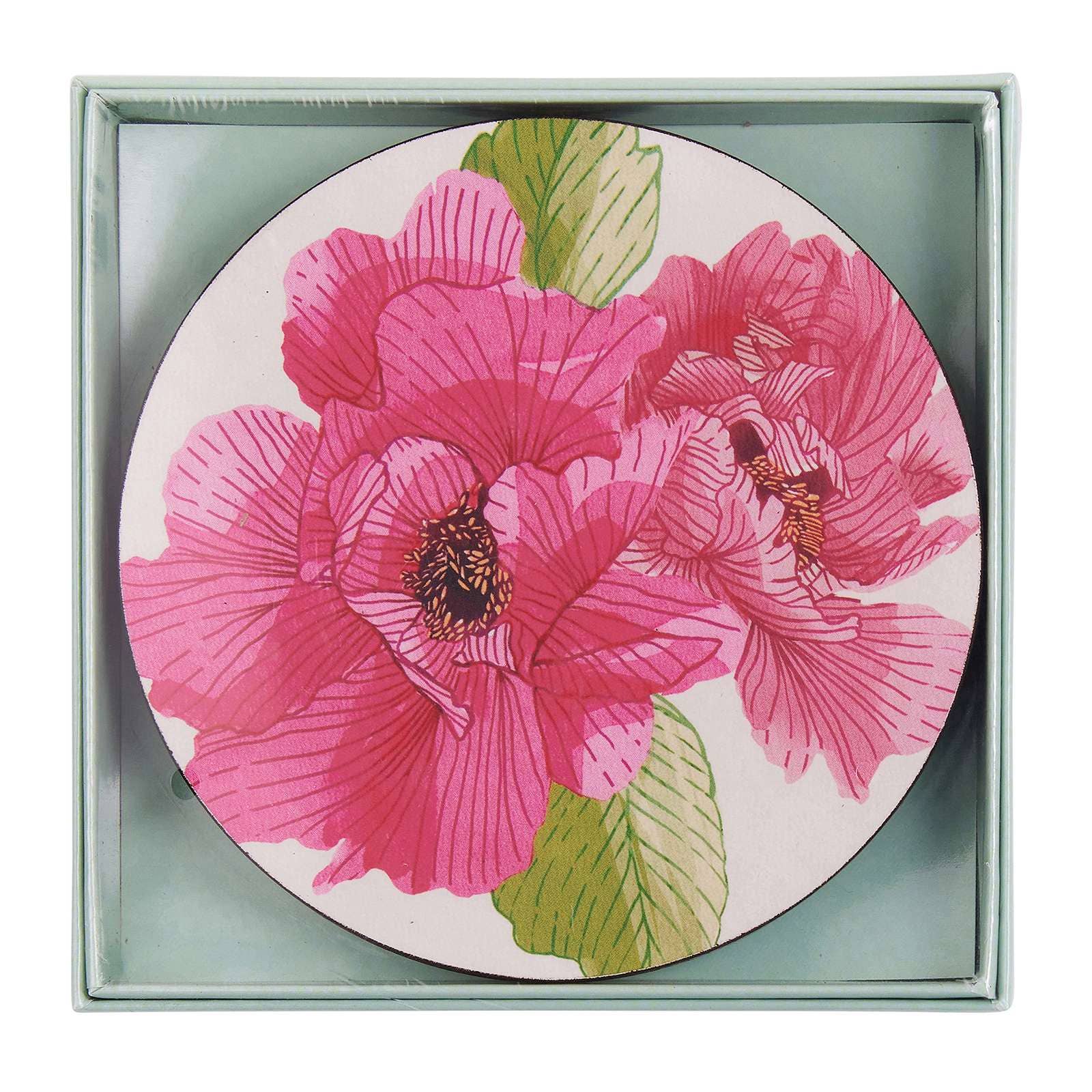 PINK PEONY Round Coasters, set of 4 - The Bronze Butterfly