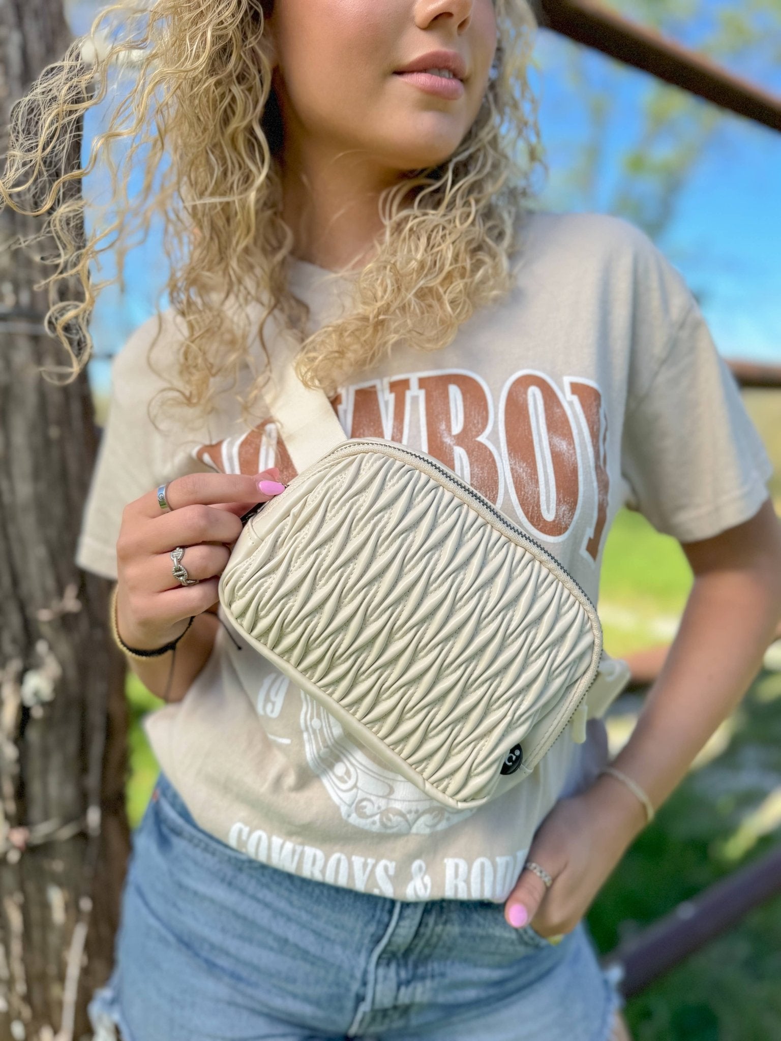 Pleated Faux Leather C.C Belt Bag BGS0065 - The Bronze Butterfly