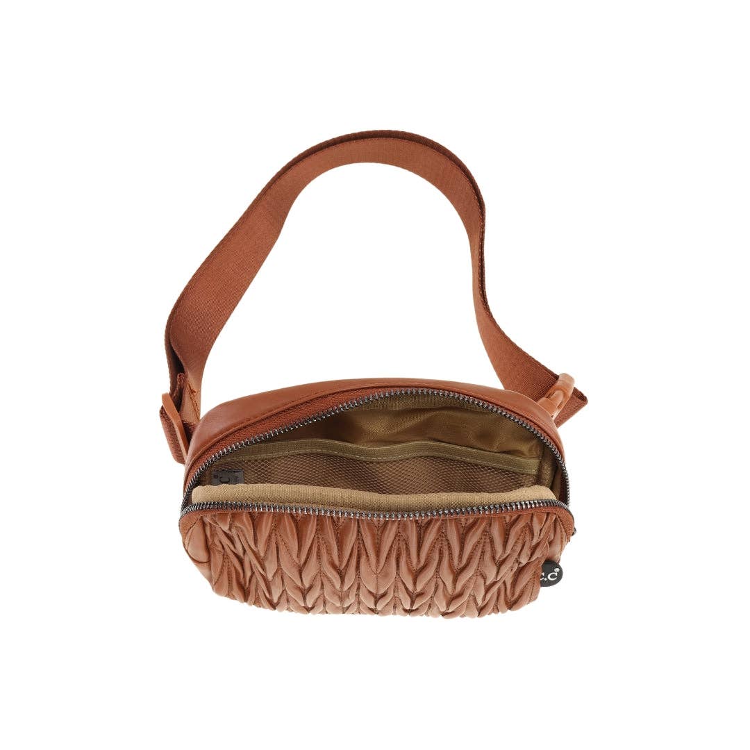 Pleated Faux Leather C.C Belt Bag BGS0065 - The Bronze Butterfly