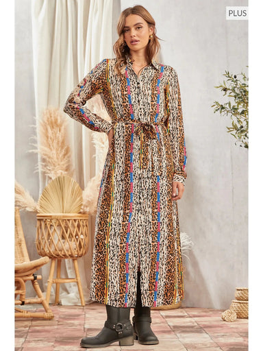 Plus Size Button Down Print Maxi Shirt - The Bronze Butterfly