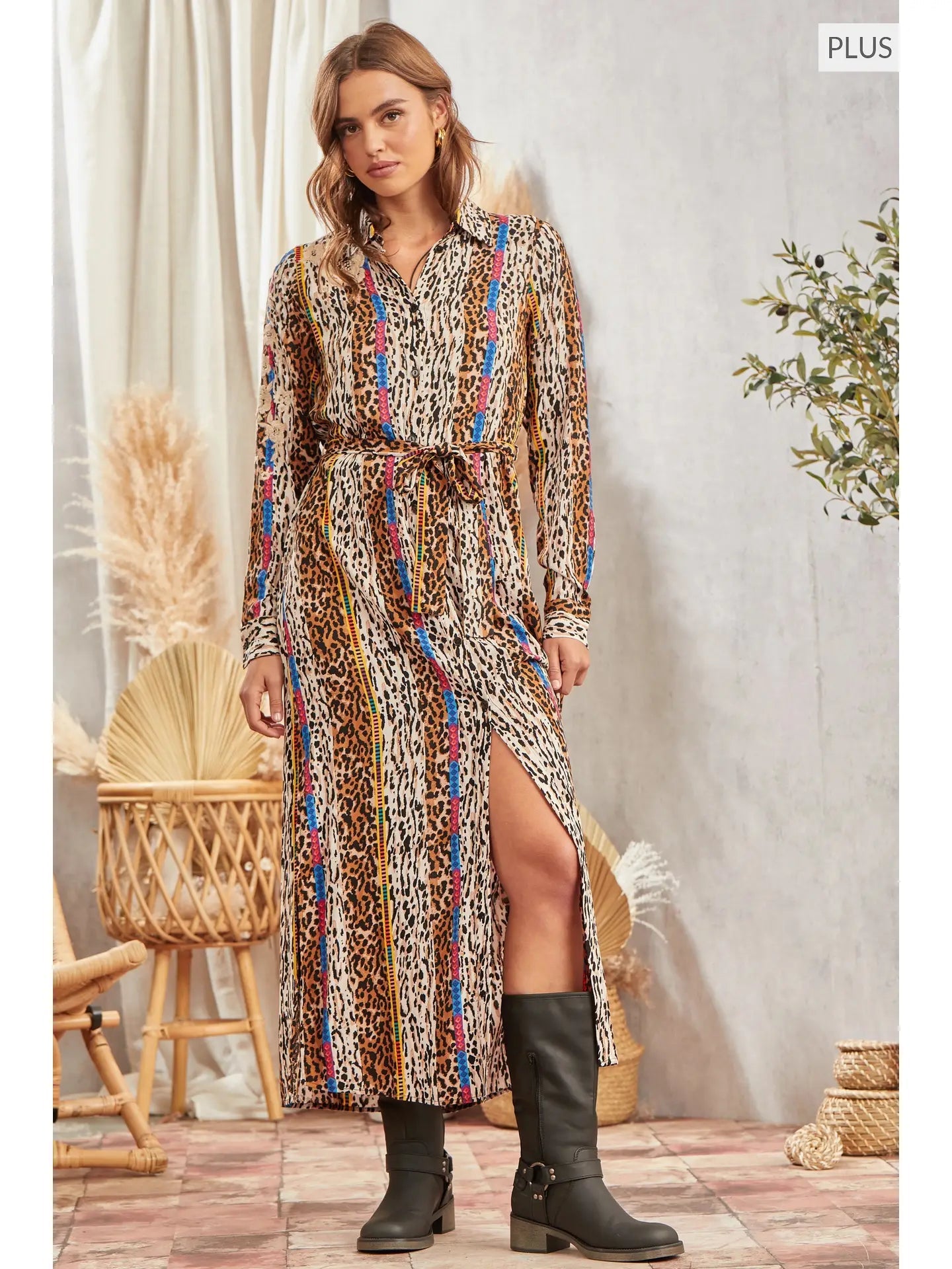 Plus Size Button Down Print Maxi Shirt - The Bronze Butterfly