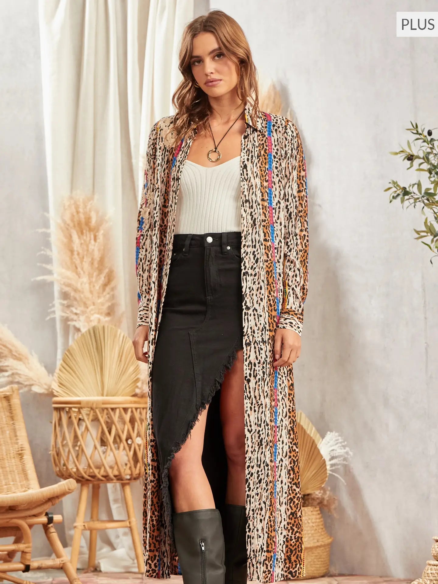 Plus Size Button Down Print Maxi Shirt - The Bronze Butterfly