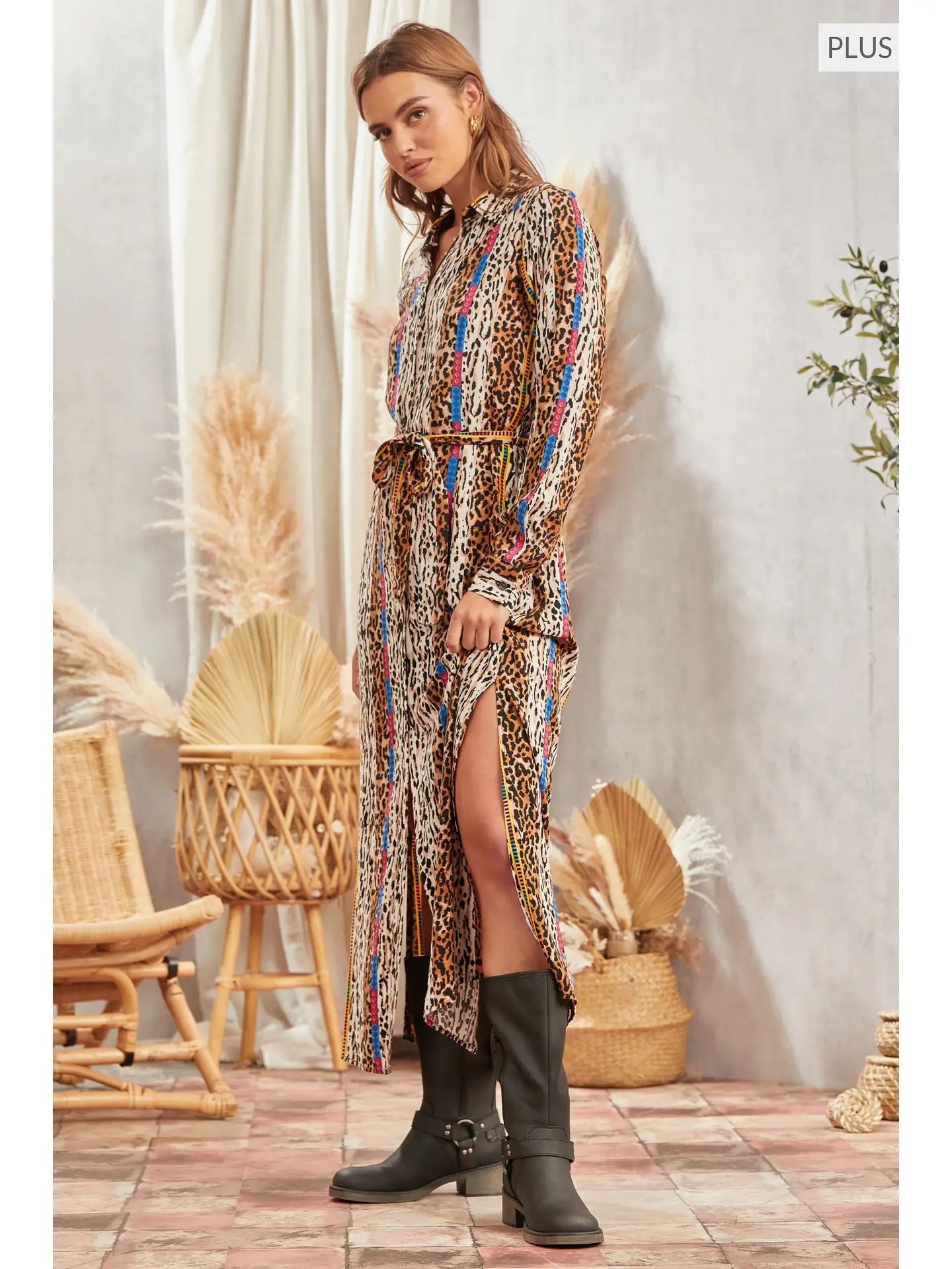 Plus Size Button Down Print Maxi Shirt - The Bronze Butterfly