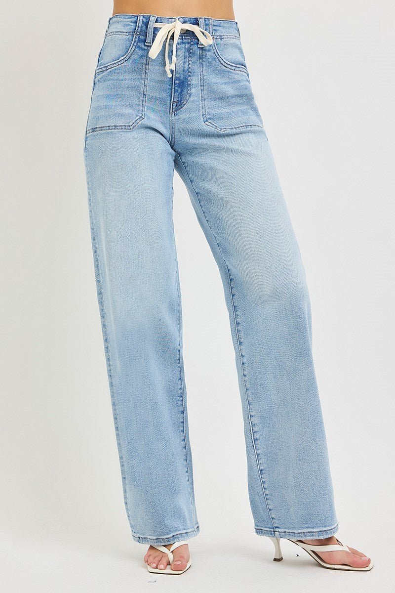 Plus Size High Rise Wide Leg Jeans with Waistband Tie | Risen - The Bronze Butterfly