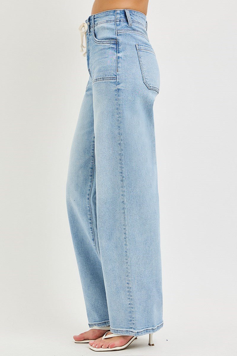 Plus Size High Rise Wide Leg Jeans with Waistband Tie | Risen - The Bronze Butterfly