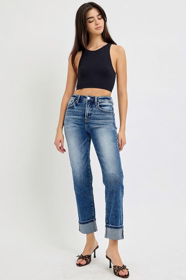 Plus Size Tummy Control High Rise Crop Straight Jeans | Risen - The Bronze Butterfly
