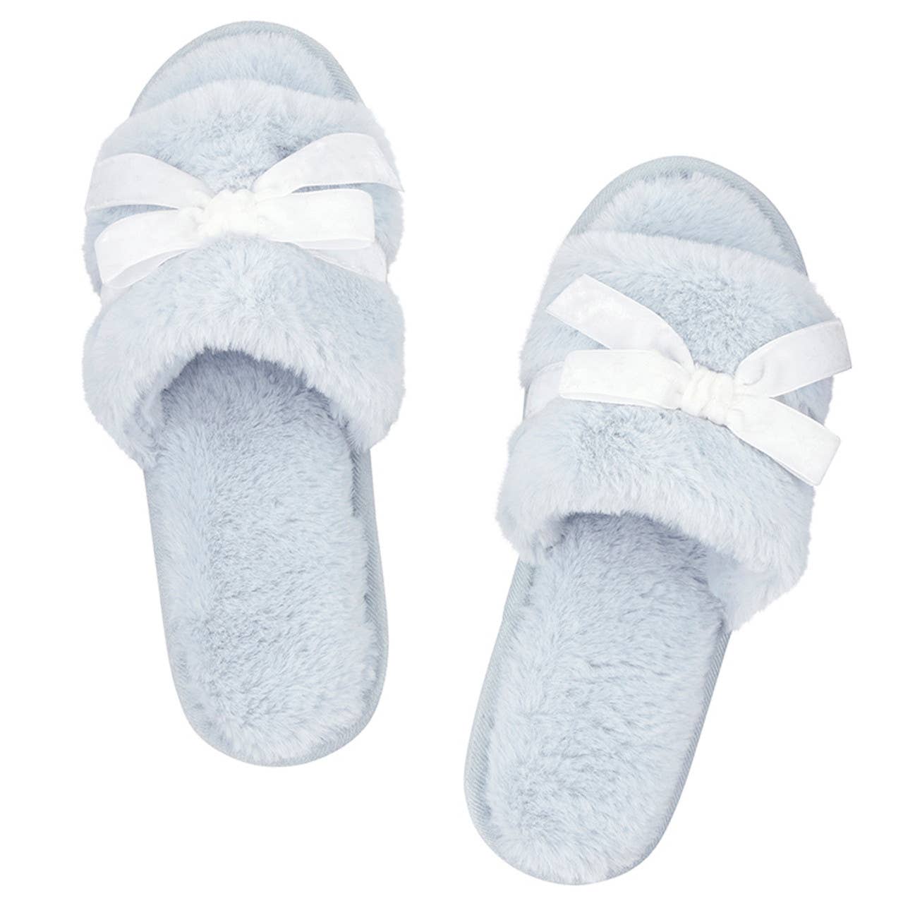 Plush Slippers - Spa Blue + Ivory Velvet - The Bronze Butterfly