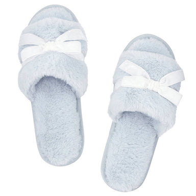 Plush Slippers - Spa Blue + Ivory Velvet - The Bronze Butterfly