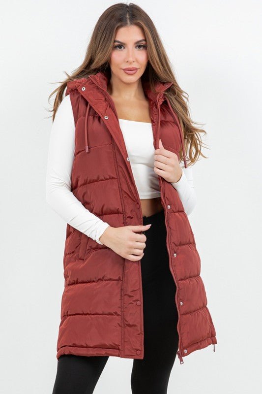 Puffer Long Vest Brick - The Bronze Butterfly