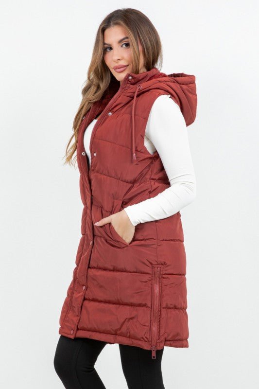 Puffer Long Vest Brick - The Bronze Butterfly