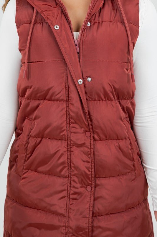 Puffer Long Vest Brick - The Bronze Butterfly
